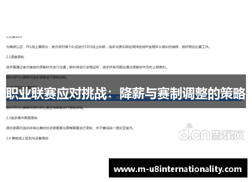 职业联赛应对挑战：降薪与赛制调整的策略
